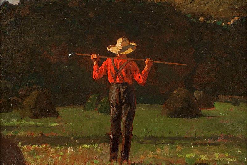 Winslow Homer Farmer with a Pitchfork, oil on board painting by Winslow Homer Norge oil painting art